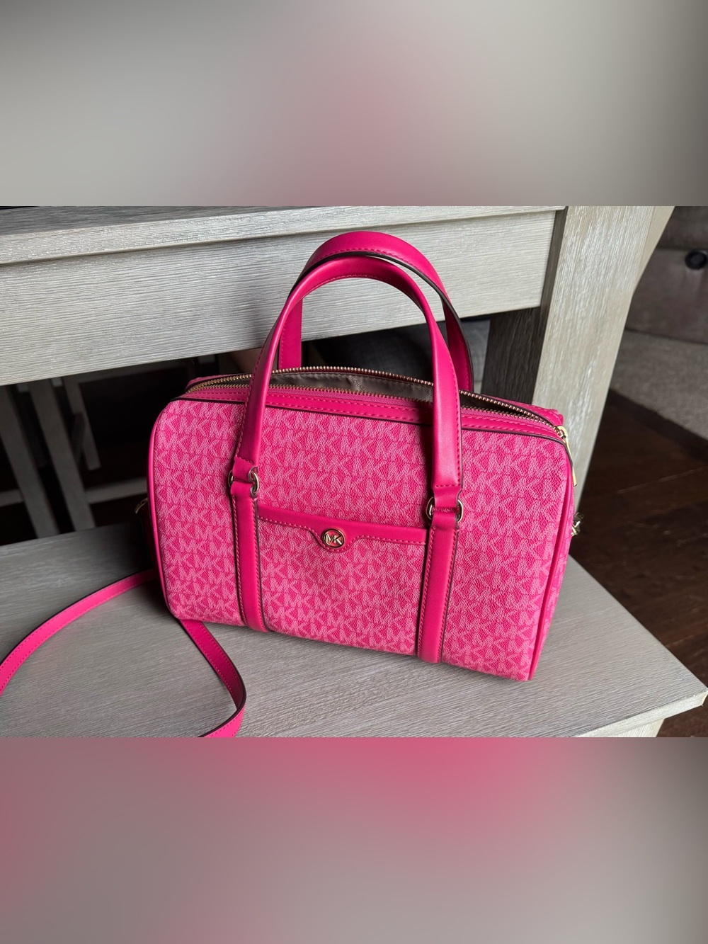 Michael Kors Electric Pink Medium Signature Duffle Satchel